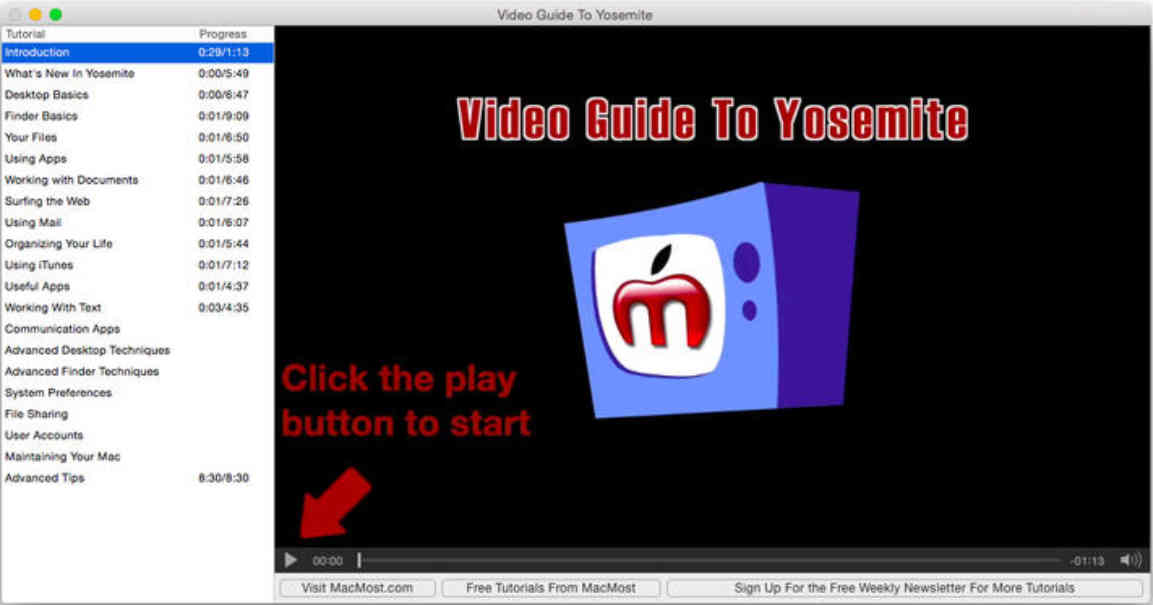 Video Guide To Yosemite 1.0 : Main Window