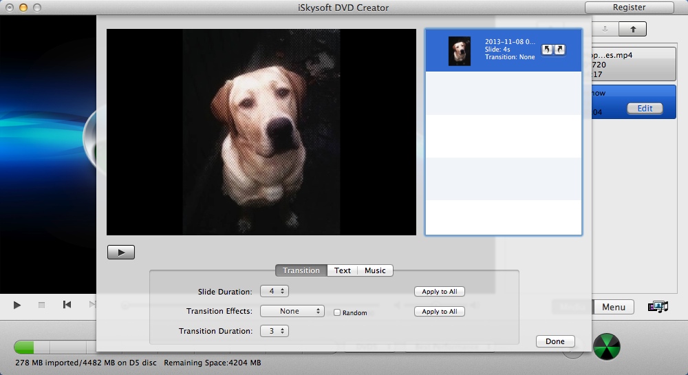 iSkysoft DVD Creator 3.9 : Configuring Slideshow Settings