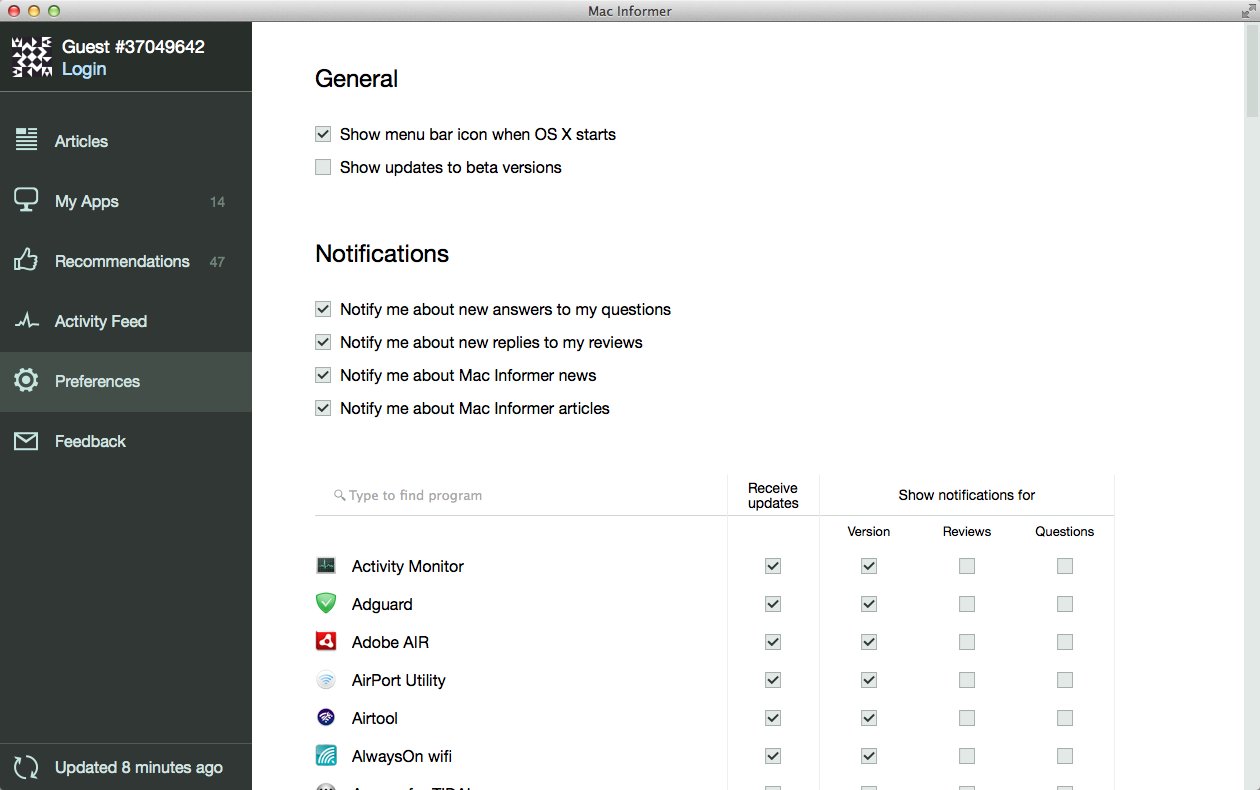Mac Informer 0.6 beta : General Preferences