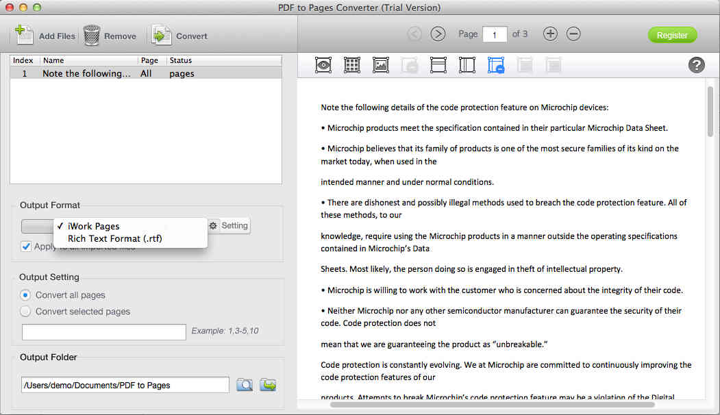 PDF to Pages Converter 1.1 : Output Options