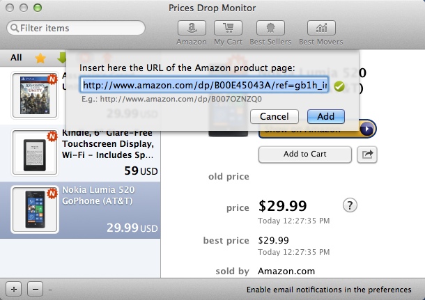 Prices Drop Monitor for Amazon 4.5 : Adding Amazon Product URL