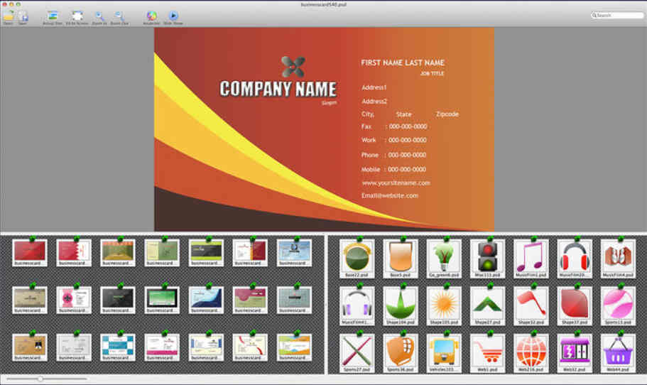 Biz Card Templates for Adobe Photoshop & Elements with Logos & Graphics Pack 3 1.2 : Main Window