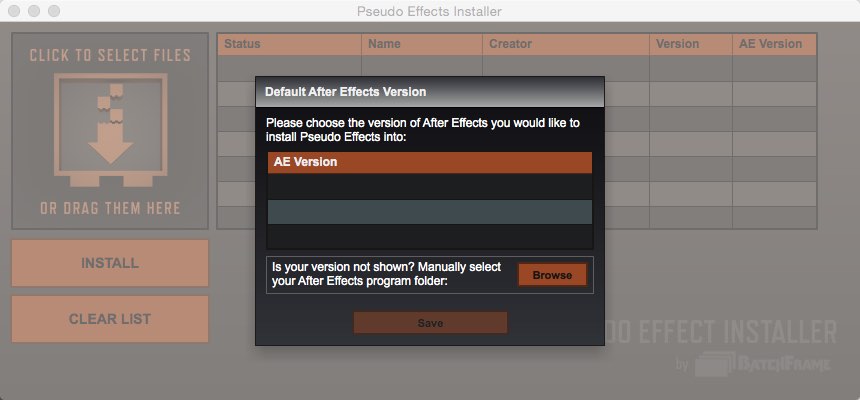 Pseudo Effect Installer 0.7 : Main window
