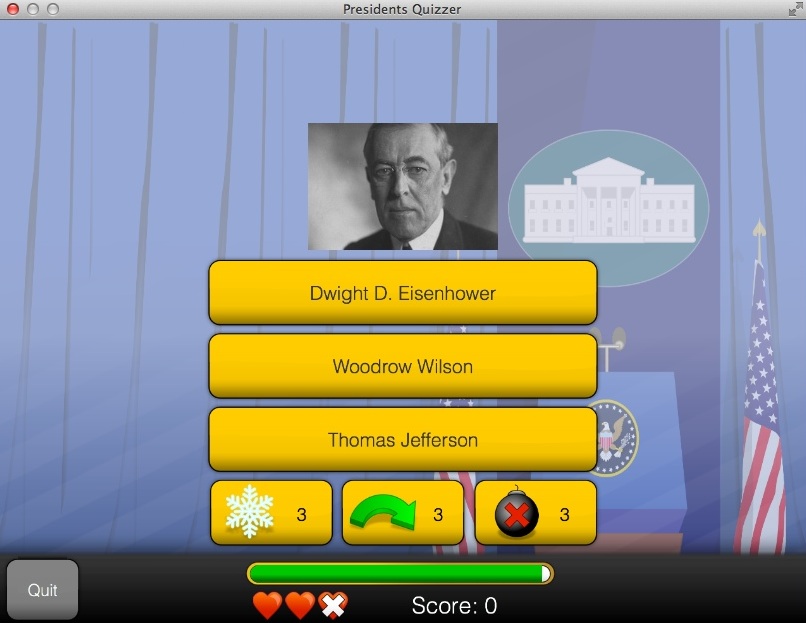 Presidents Quizzer 2.0 : Gameplay Window