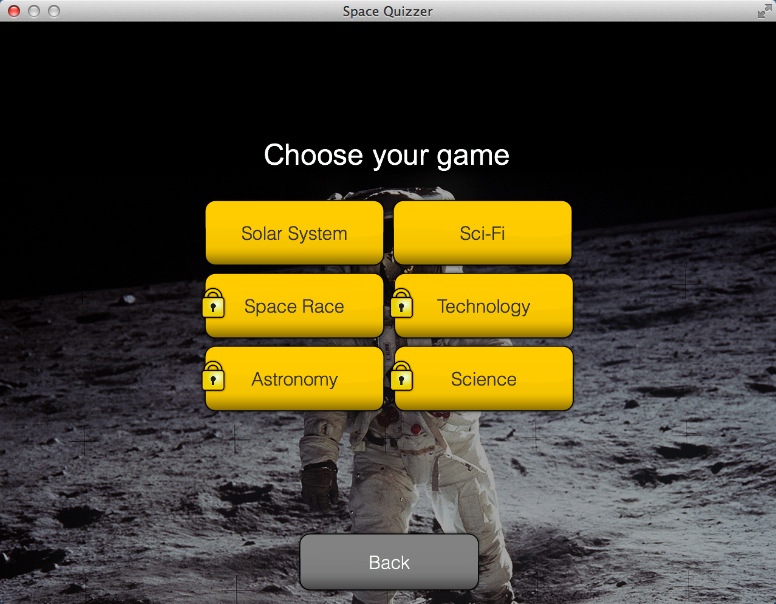 Space Quizzer 2.0 : Selecting Quiz Category