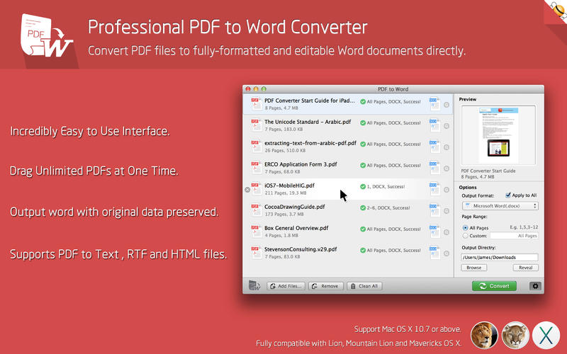PDF to Word Pro by Feiphone 1.0 : Main Window
