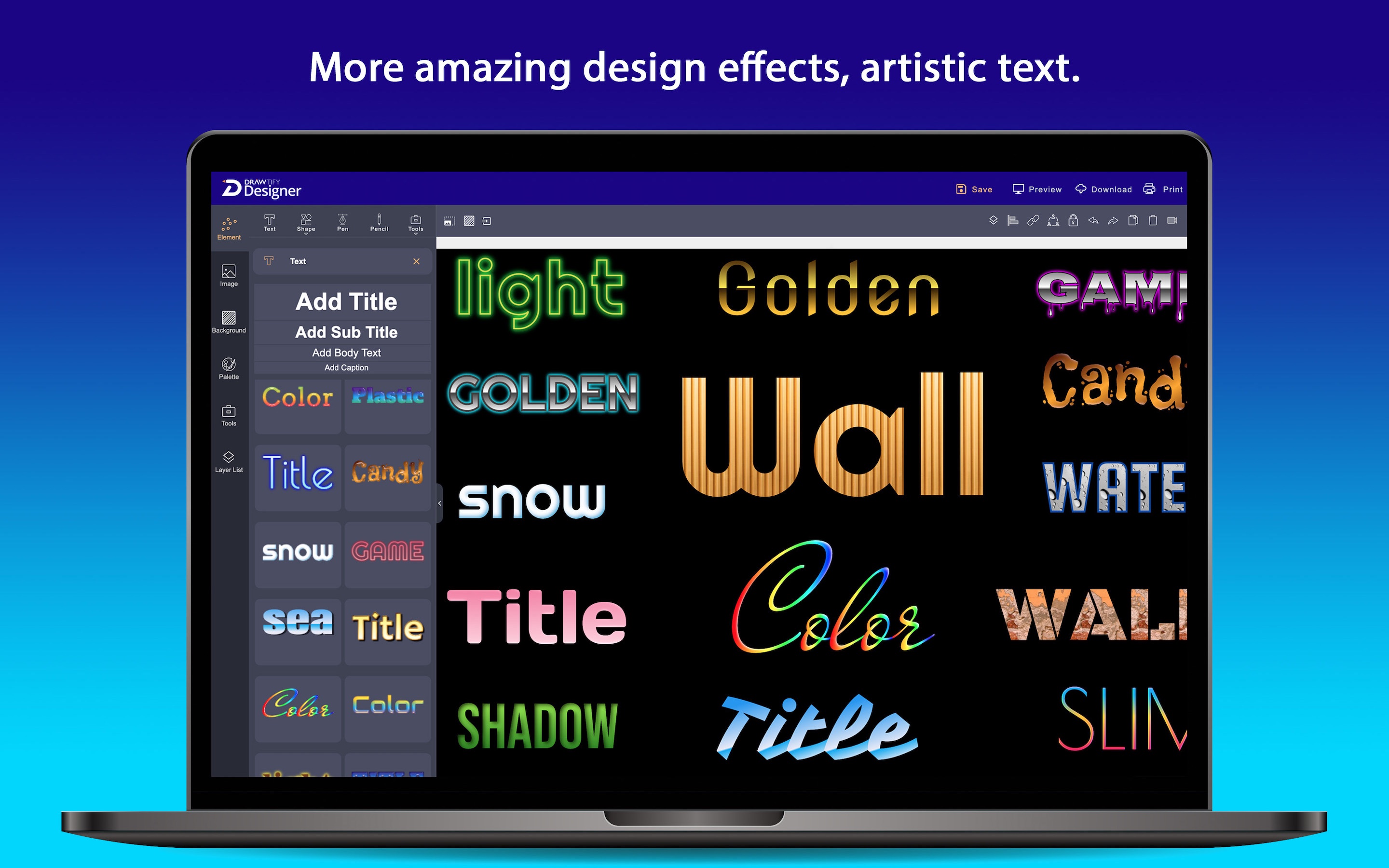 Drawtify Designer Mac 1.15 : artistic text