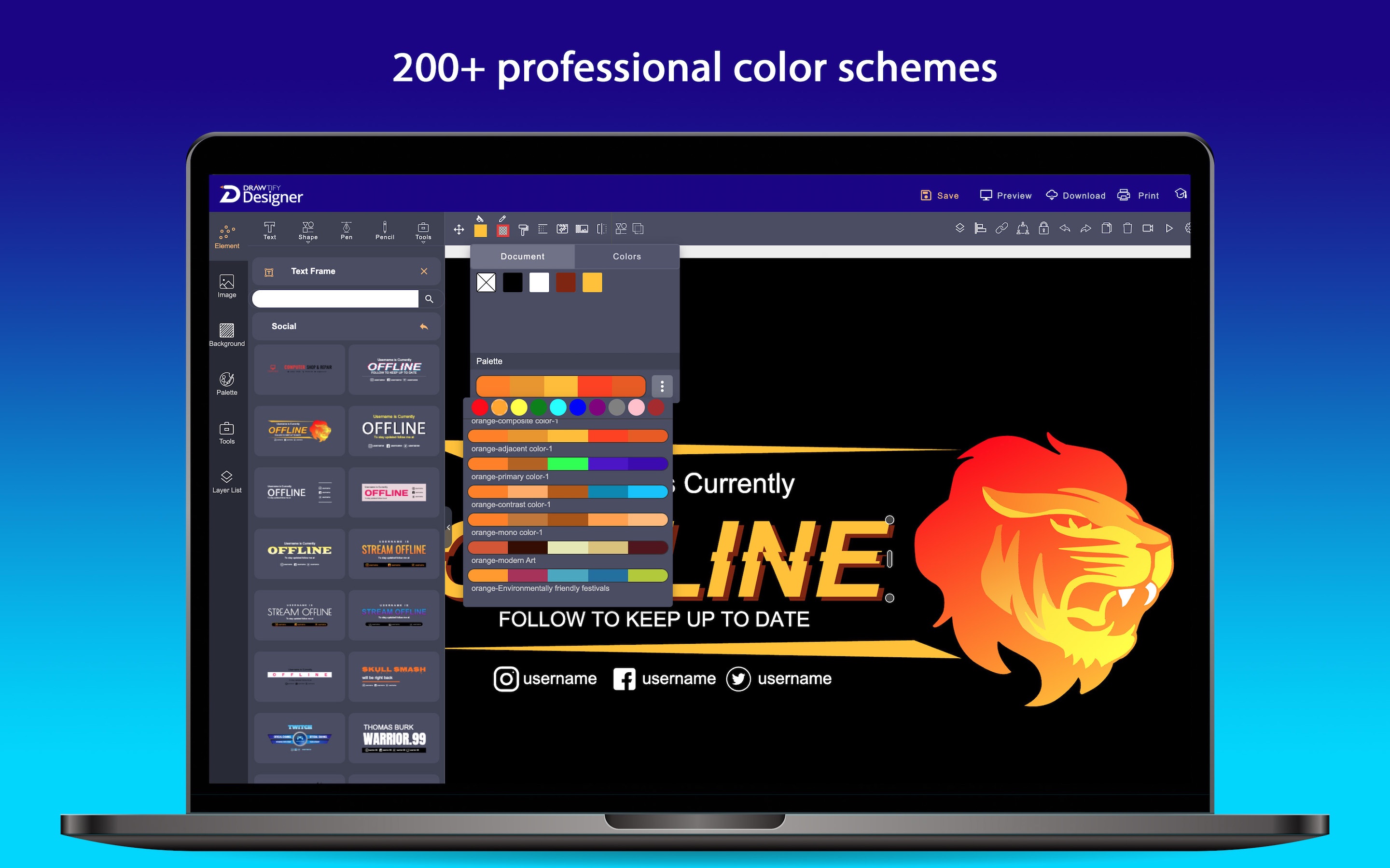 Drawtify Designer Mac 1.15 : color schemes