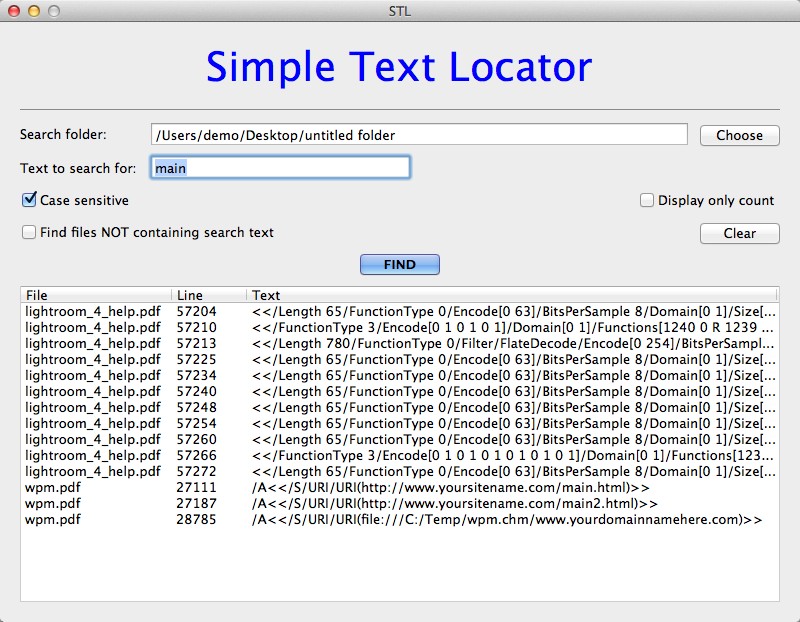 Simple Text Locator 1.0 : Case Sensitive Search