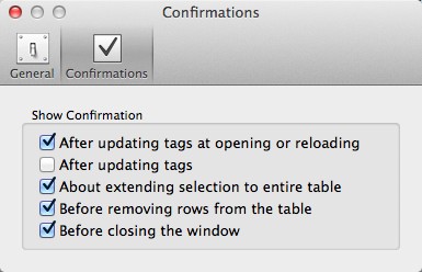 Tag Editor 1.0 : Confirmations Options