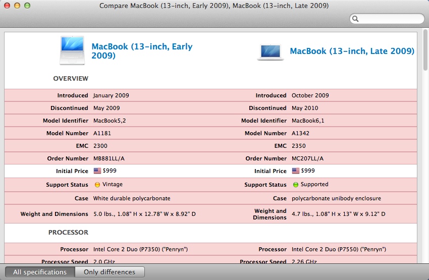 Mactracker 7.4 : Comparing Two Apple Products