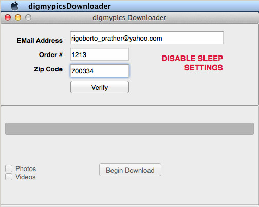 digmypicsDownloader 1.0 : Main Window