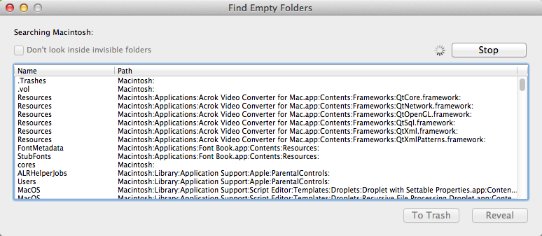 Find Empty Folders 1.0 : Search Window