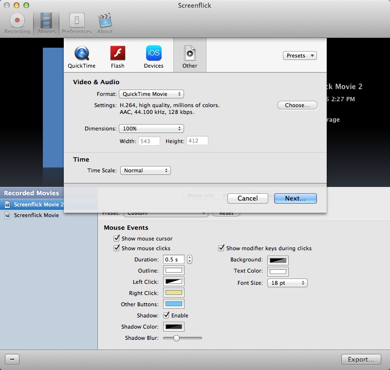 Screenflick 2.5 : Configuring File Exporting Settings