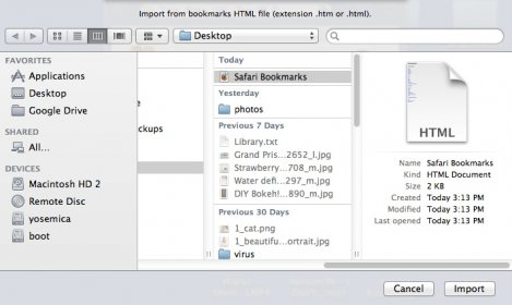 Importing Safari Bookmark File