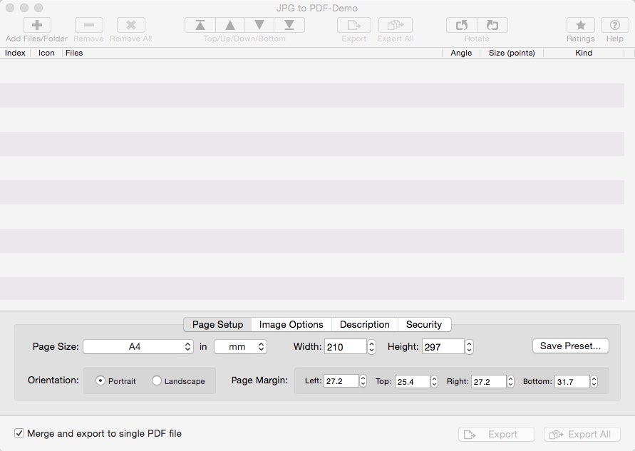 JPG to PDF : Export all images into PDF 3.2 : Main Window