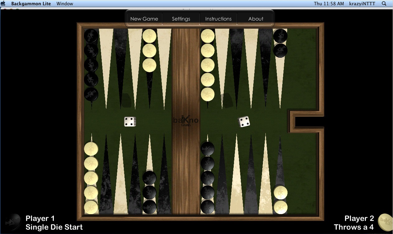 Backgammon Lite 1.0 : Gameplay Window