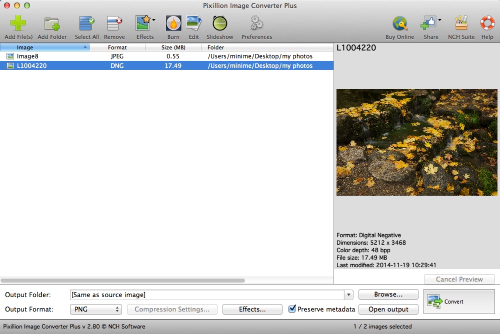 Pixillion Image Converter Software 2.8 : Main Window