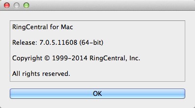 RingCentral for Mac 7.0 : About Window