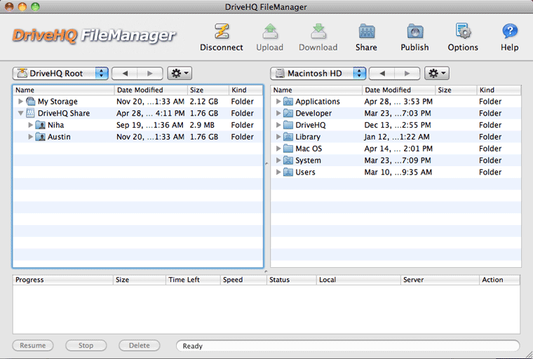 DriveHQ FileManager 2.2 : Main Window