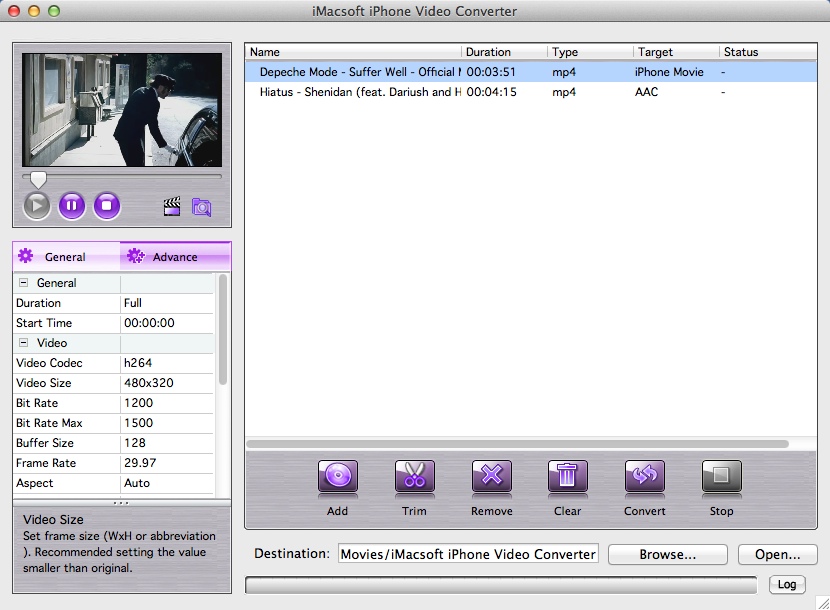 iMacsoft iPhone Video Converter 2.9 : Configuring Advanced Settings