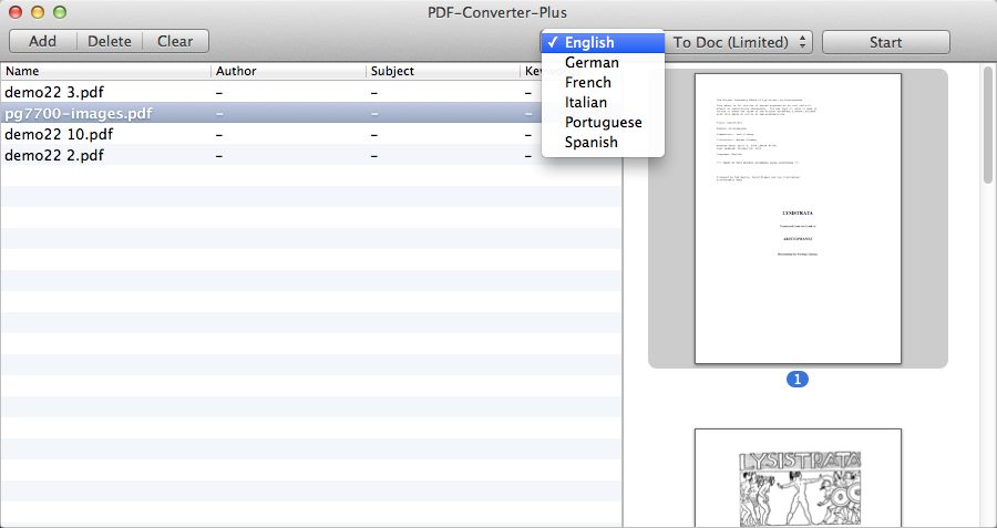 PDF-Converter-Plus 1.0 : Language Options