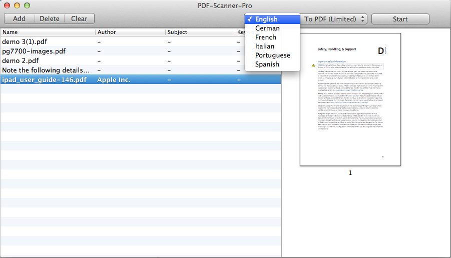 PDF-Scanner-Pro 1.0 : Language Options