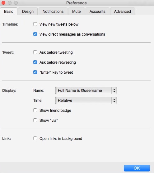 Janetter for Twitter 4.3 : Preferences Window
