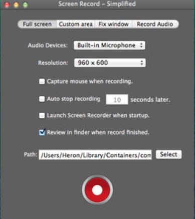 Screen Record - Simplified 3.0 : Main Window
