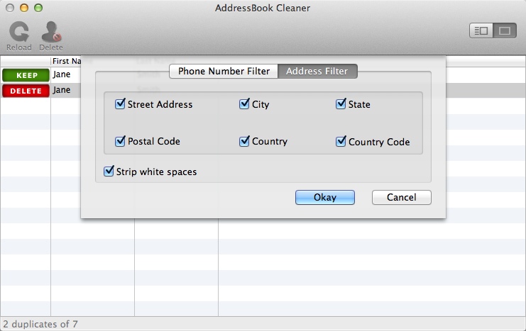 AddressBook Cleaner 2.9 : Selecting Address Filters