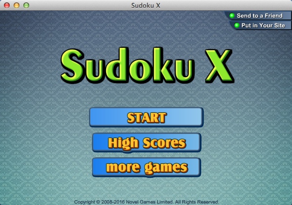 Sudoku X : Main Menu
