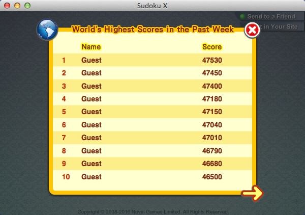 Sudoku X : Displaying Highest Scores