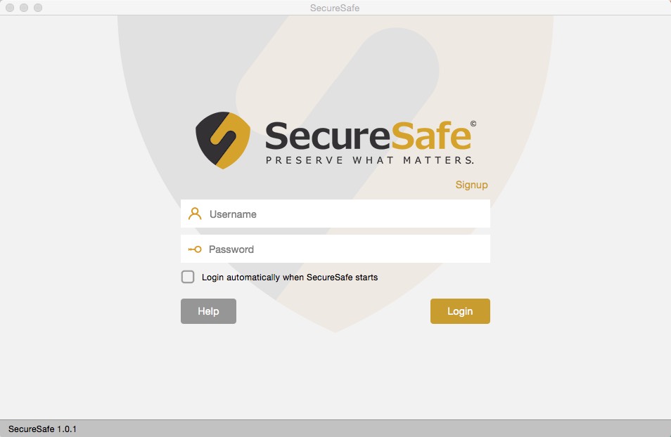 SecureSafe Client 1.0 : Main window