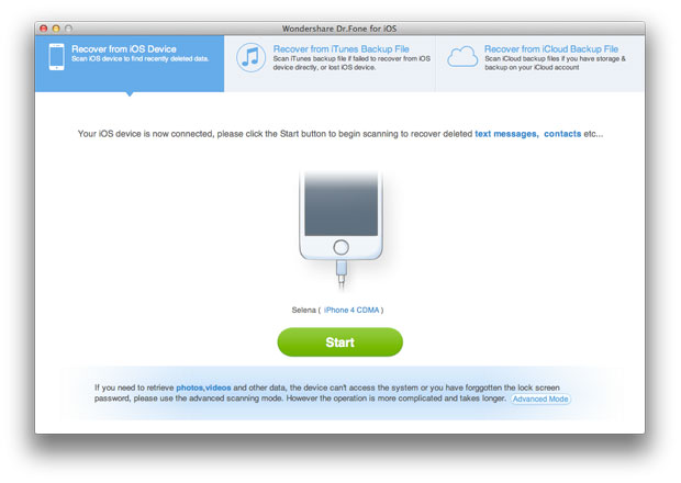 iPhone Data Recovery for Mac 5.3 : Main Window