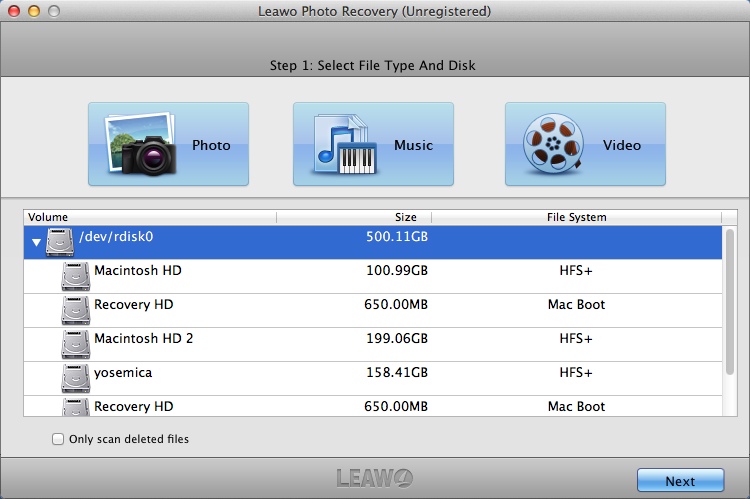 Leawo Photo Recovery for Mac 2.1 : Main Window