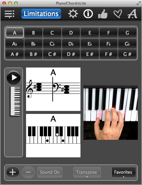 Piano Chords Lite 1.5 : Main window