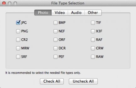 Selecting File Types For Recovery