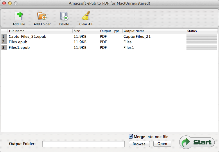 Amacsoft ePub to PDF for Mac 2.1 : Add ePub Files