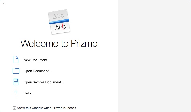 Prizmo 3.1 : Welcome Window
