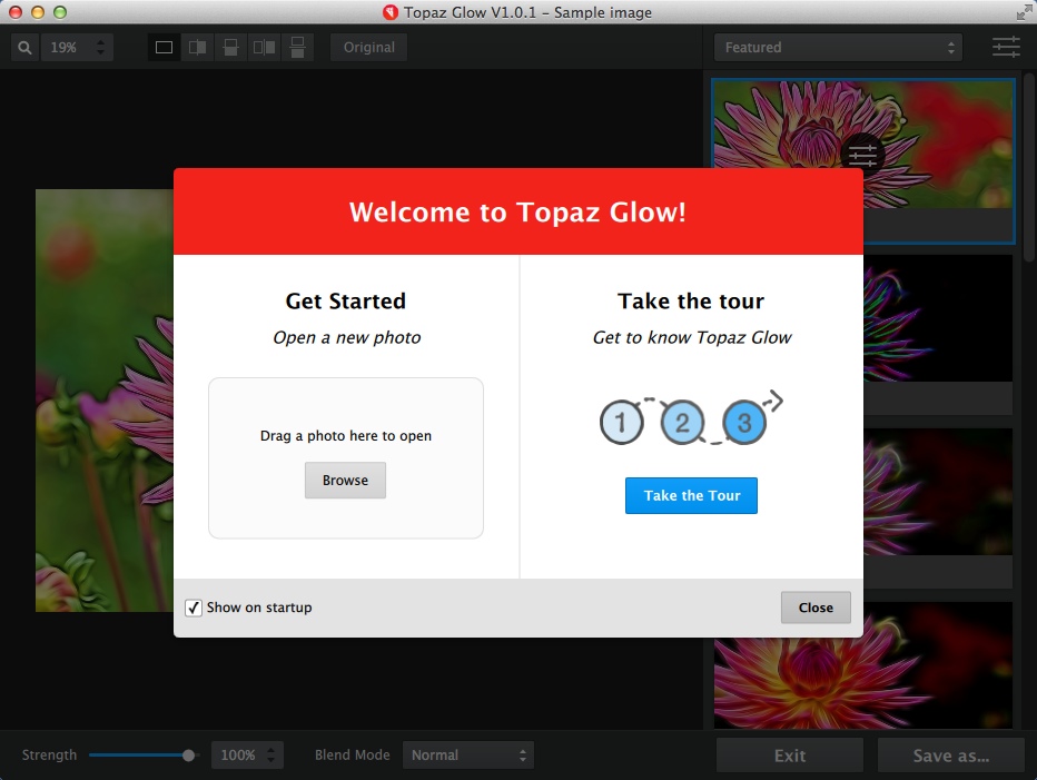 Topaz Glow 1.0 : Welcome Window