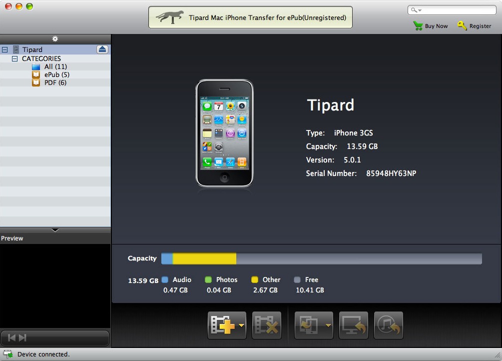 Tipard Mac iPhone Transfer for ePub 8.1 : Main window