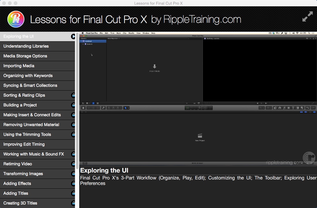Lessons for Final Cut Pro X 1.0 : Watching Exploring The UI Video Tutorial