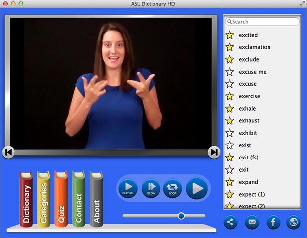 ASL Dictionary HD American Sign Language 1.7 : Main window