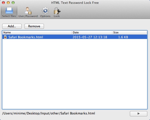 HTML Text Password Lock 1.0 : Main Window