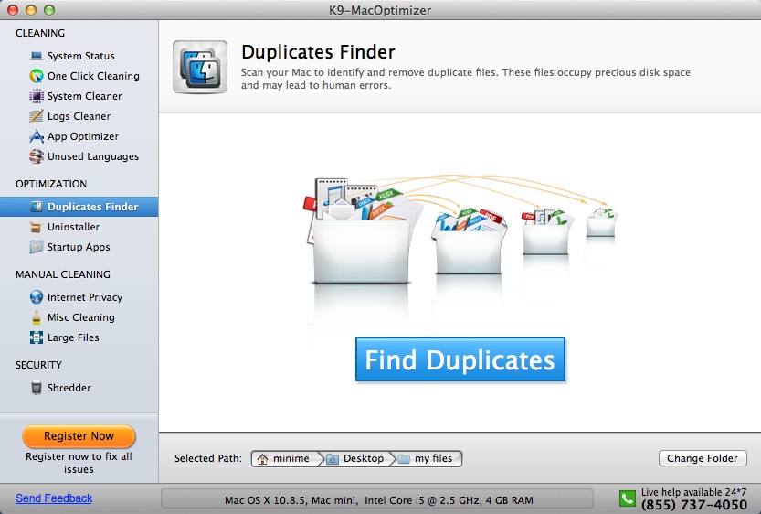 K9-MacOptimizer 9.0 : Duplicates Finder Window