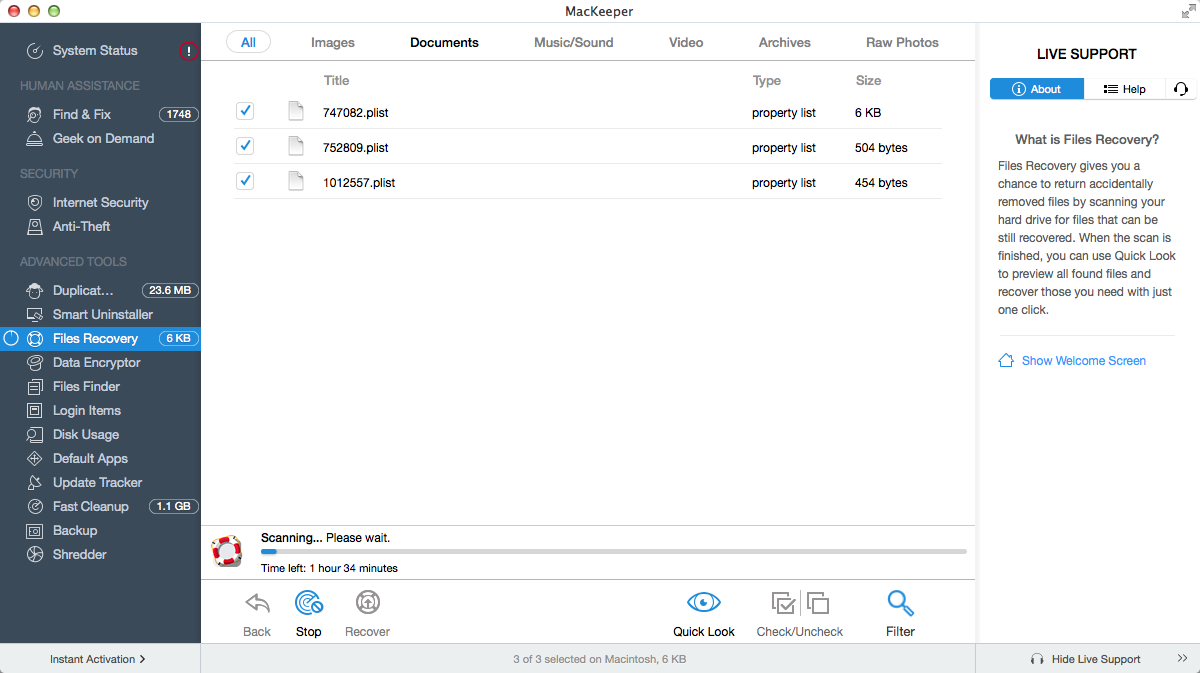 MacKeeper 3.3 : Files Recovery