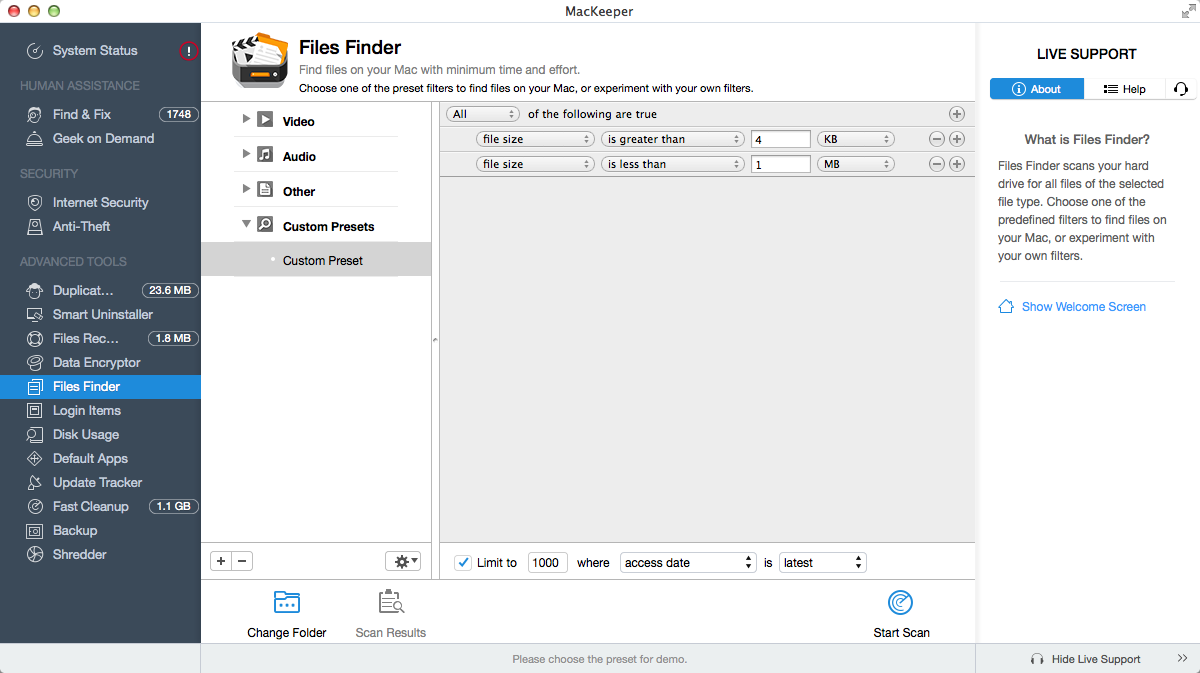 MacKeeper 3.3 : Files Finder