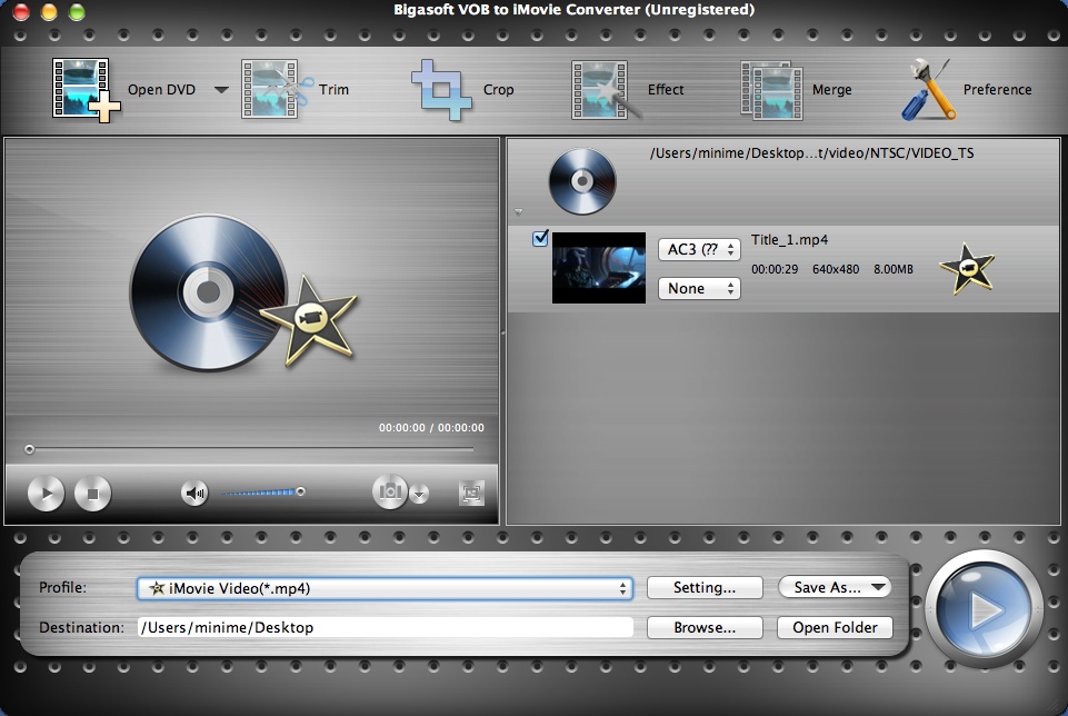 Bigasoft VOB to iMovie Converter 3.2 : Main Window