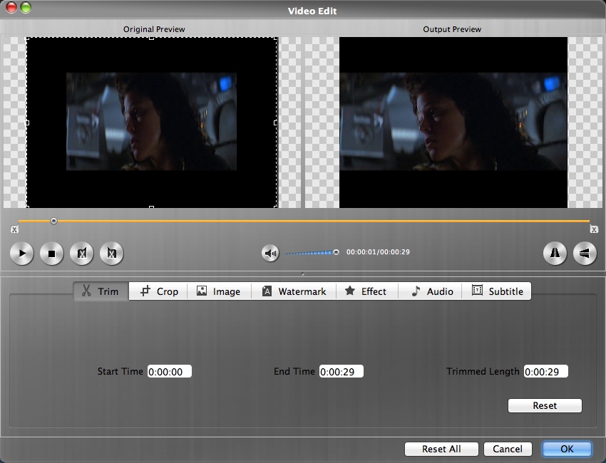Bigasoft VOB to iMovie Converter 3.2 : Editing Input Video File