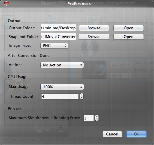 Bigasoft VOB to iMovie Converter 3.2 : Program Preferences